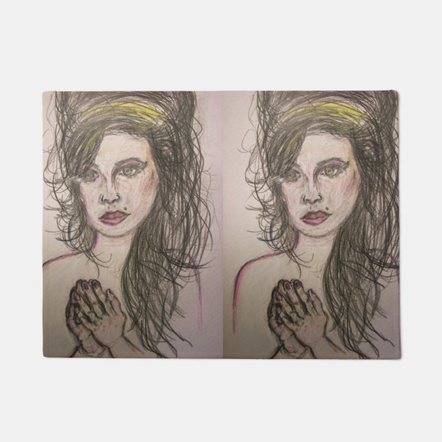 Paillasson fille aux cheveux de ruche priant (Devant)