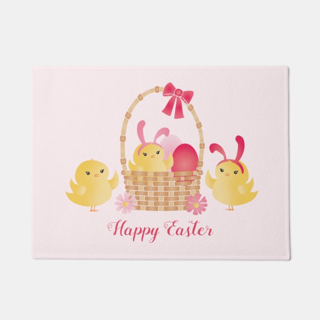 Paillasson Fille Joyeux Poussins de Pâques rose (Devant)