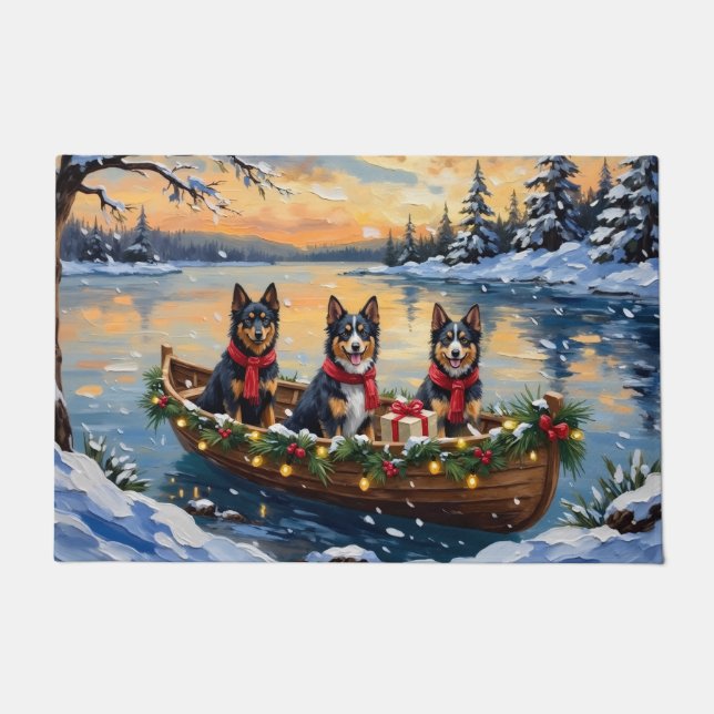 Paillasson Finnish Lapphund Christmas Boat Holiday (Devant)