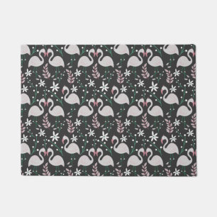 Paillasson Flamant rose motif transparent blanc sur arrière -