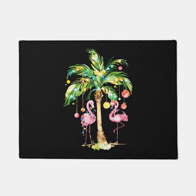 Paillasson Flamant rose Noël Arbre Lumières Noël Cadeau (Devant)