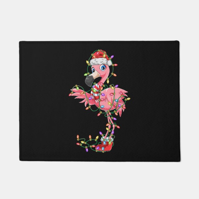 Paillasson Flamant rose Noël Cadeau Noël Lumières Père Noël C (Devant)