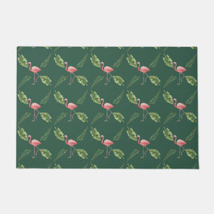 Paillasson Flamant rose rose Parmat vert foncé