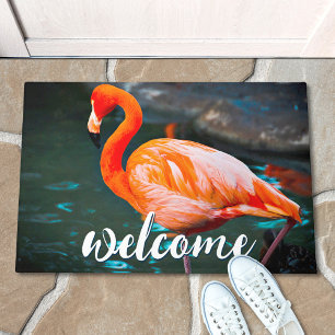 Paillasson Flamant rose rose Photo Welcome Script mignon Colo