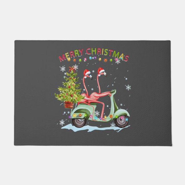 Paillasson Flamant rose Santa Hat Noël Light Motobike Noël (Devant)