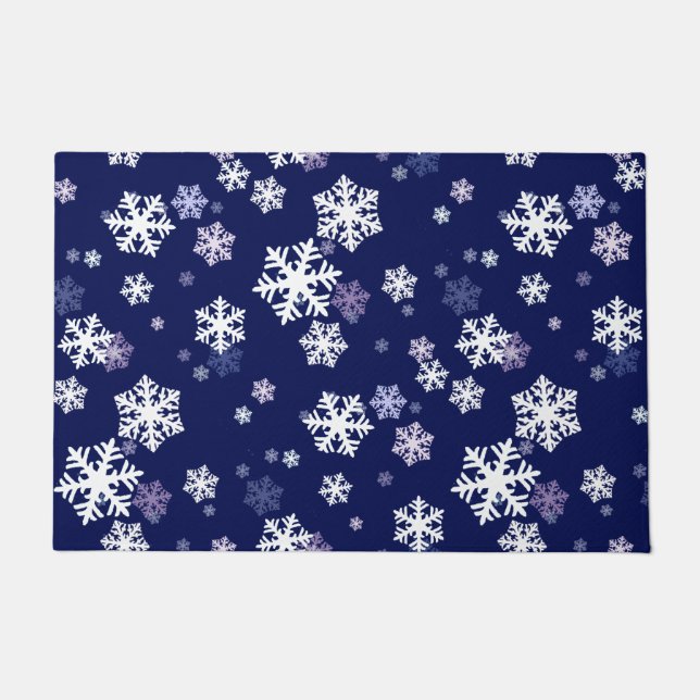 Paillasson Flèches de neige bleues et blanches sur fond bleu  (Devant)