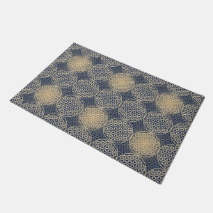 Paillasson Fleur de la vie - motif de timbre - sable bleu