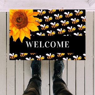 Paillasson Fleur de tournesol de bourdon noir bienvenue
