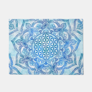 Paillasson Fleur de vie à Lotus - Bleu du ciel doux