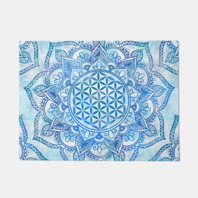 Paillasson Fleur de vie à Lotus - Bleu du ciel doux (Devant)