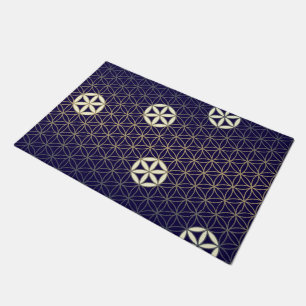 Paillasson Fleur de vie - motif sans soudure - beige bleu