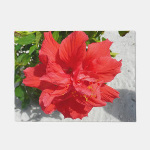 Paillasson Fleur double hibiscus rouge