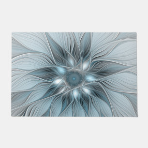 Paillasson Fleur joyeuse abstraite florale fractale bleue gri
