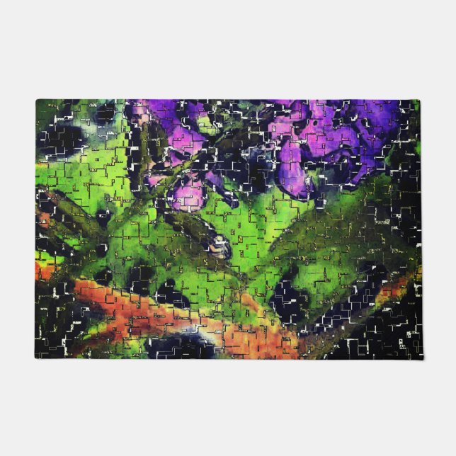 Paillasson Fleur Lilac et feuilles âgés en mosaïque sculptée (Devant)
