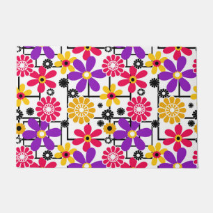 Paillasson Fleur rétro, lumineux rétro, floral, rouge et jaun