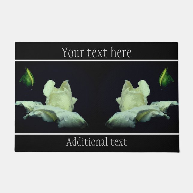 Paillasson Fleur Rosebud Blanc Pesonalisé (Devant)