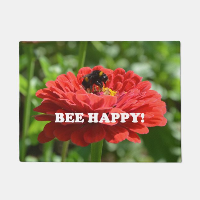 Paillasson Fleur rouge heureuse d'abeille (Devant)