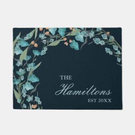 Paillasson Fleur sauvage d'aquarelle bleu marine