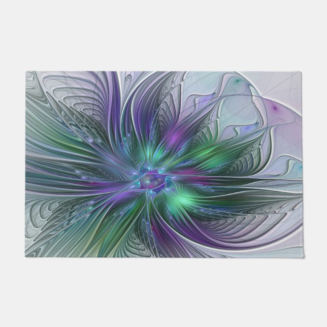 Paillasson Fleur vert violet Art Abstrait moderne Fractal (Devant)