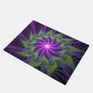 Paillasson Fleuron vert violet Art Abstrait fractal moderne