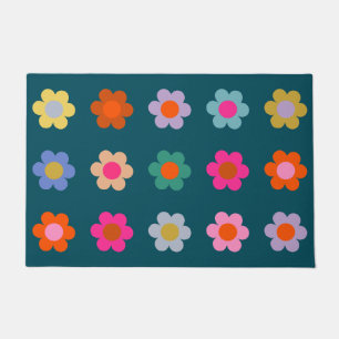 Paillasson Fleurs Abstraites colorées Marine Bleu Retro Flora