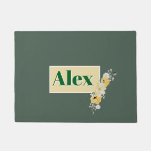 Paillasson Fleurs aquarelles modernes & fond vert