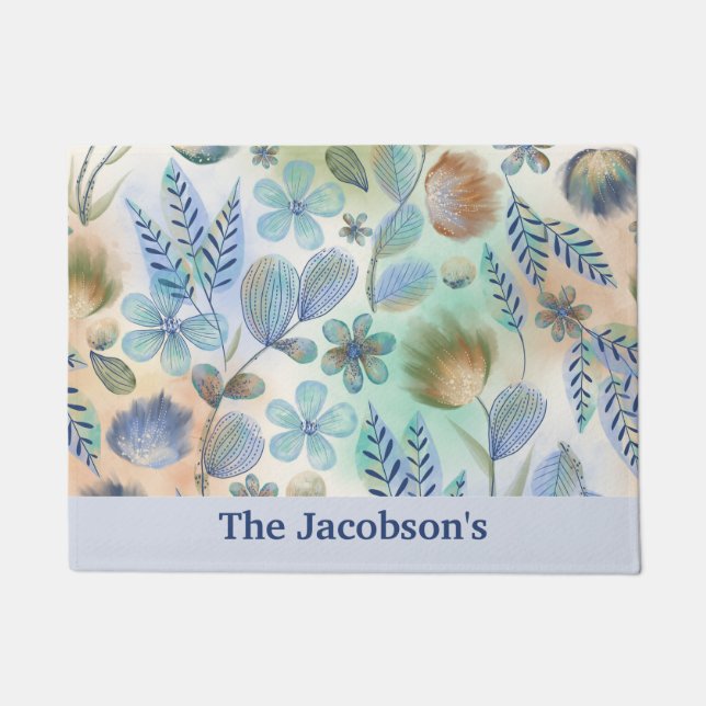 Paillasson Fleurs botaniques Fleurs sauvages bleu doux (Devant)