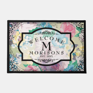 Paillasson Fleurs colorées et cadre Vintage floral noir