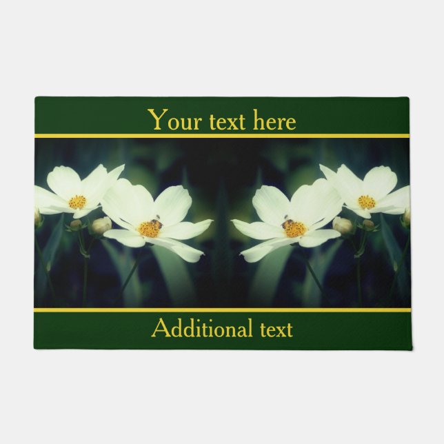 Paillasson Fleurs Cosmos Blanches Avec Abeille Personnalisée (Devant)