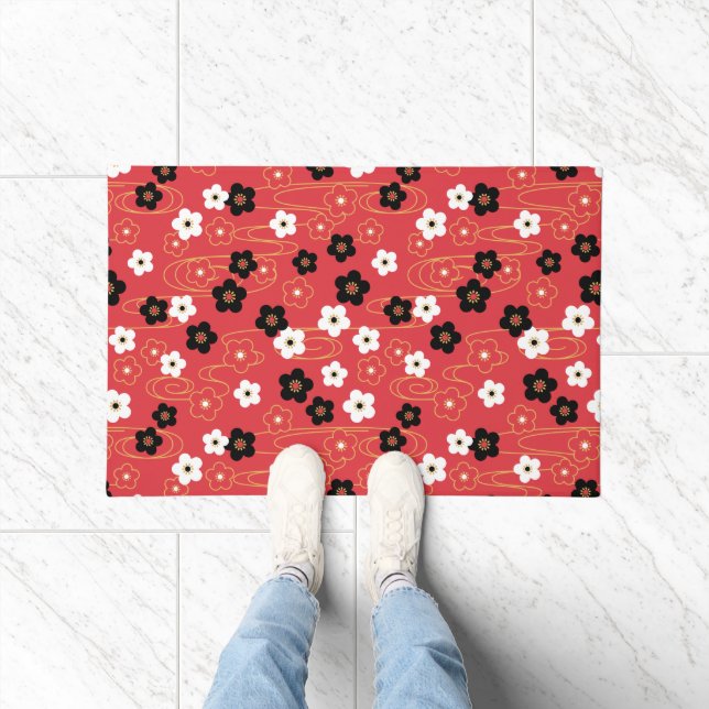 Paillasson Fleurs de fleurs de cerisier rouge Sakura japonais (Intérieur)