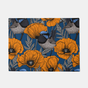 Paillasson Fleurs de fleurs et fleurs de pavot orange