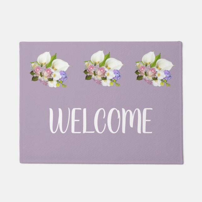 Paillasson Fleurs de lys florales mat de bienvenue traditionn (Devant)
