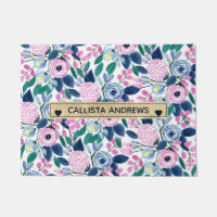 Fleurs de marine rose douce Aquarelle or Monogramm