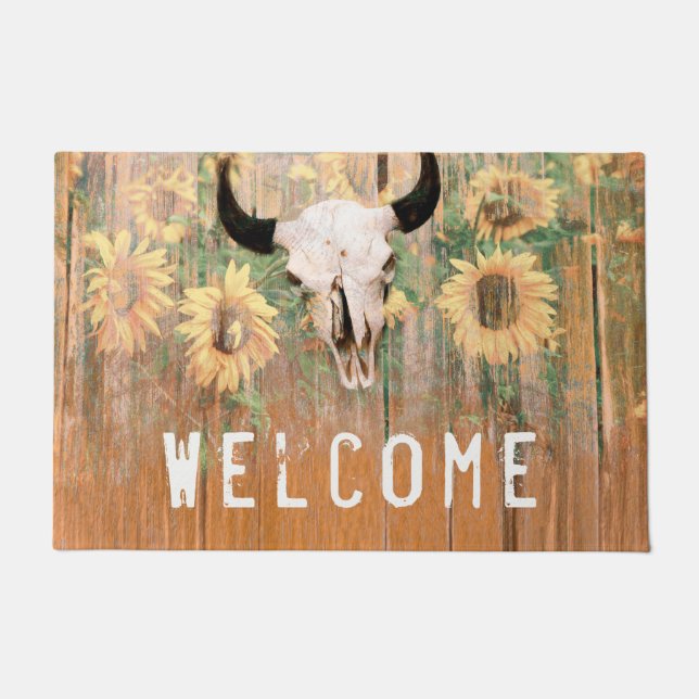 Paillasson Fleurs de soleil rustiques Occidental Vache Bienve (Devant)