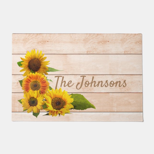 Paillasson Fleurs de soleil rustiques sur bois (Devant)