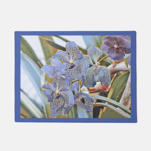 Paillasson Fleurs d'orchidées de couleur lavande bleue (Devant)