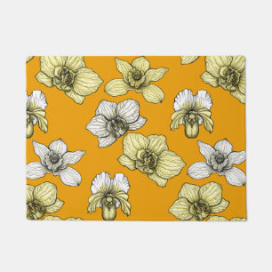 Paillasson Fleurs d'orchidées jaune et blanc