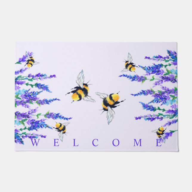 Paillasson Fleurs et Bees Doormat - Bienvenue (Devant)