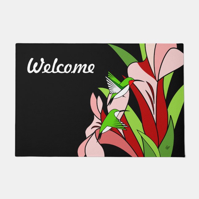 Paillasson Fleurs et colibri de bienvenue (Devant)