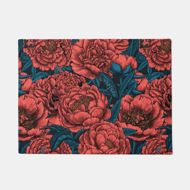 Paillasson Fleurs et moisissures de pivoines rouges (Devant)
