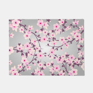 Paillasson Fleurs florales de cerisiers gris rose