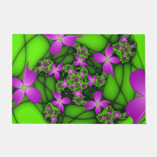 Paillasson Fleurs fractales Abstraites de néon rose vert
