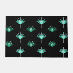 Paillasson Fleurs modernes du milieu du siècle Noir Turquoise