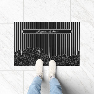 Paillasson Fleurs noires et blanches avec bandes