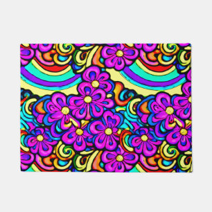 Paillasson Fleurs psychédéliques rétro 60s Motif arc-en-ciel