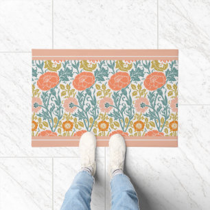 Paillasson Fleurs roses et orange, Art Graphique Vintage