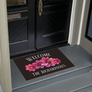 Paillasson Fleurs roses modernes sur le noir personnalisé