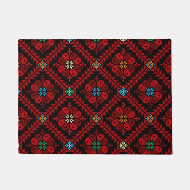 Paillasson Fleurs rouges Palestine Broderie tatreez Motif (Devant)