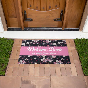Paillasson Fleurs Sakura Roses Noires, Design Motif, Bienvenu