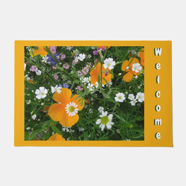 Paillasson Fleurs Sauvages : Poussière Blanche Orange. Mat de (Devant)